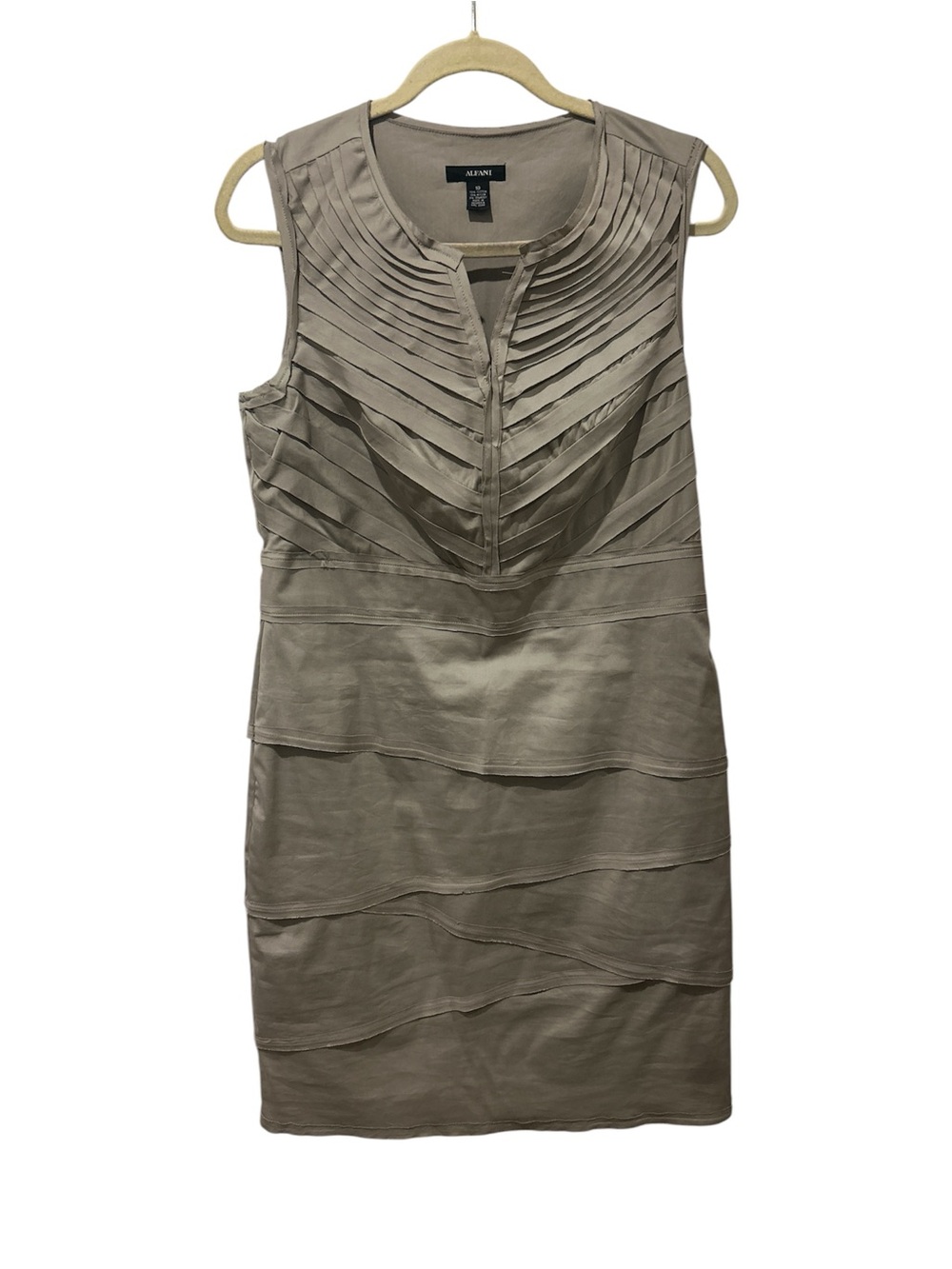 Alfani Taupe Layered Pleated Sleeveless Sheath Dress